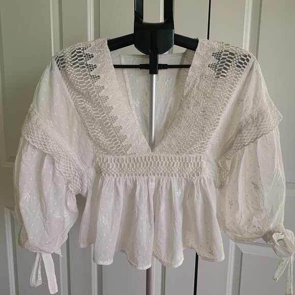 Free People Drive You Mad Embroidery Lace Crop Blouse Top Sz S Off White - Picture 8 of 13